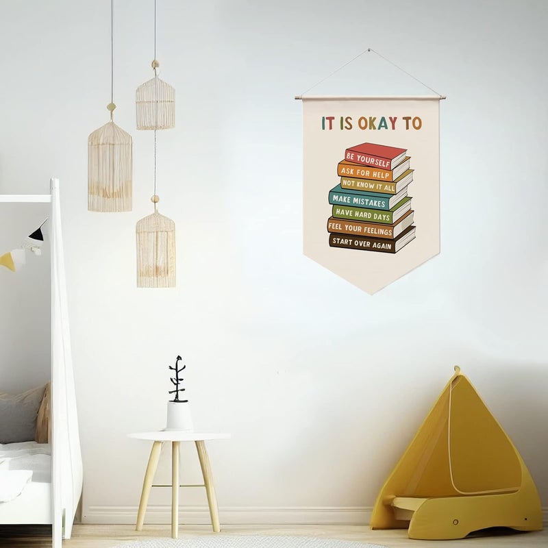 WCDHOR It Is Okay To Be Yourself, Boho Classroom Decor, Classroom Wall Hanging, Educational Hanging Banner Wall Art, Playroom Wall Art Decor, School Counselor Banner Hanging, Therapy Office Decor - Image 3